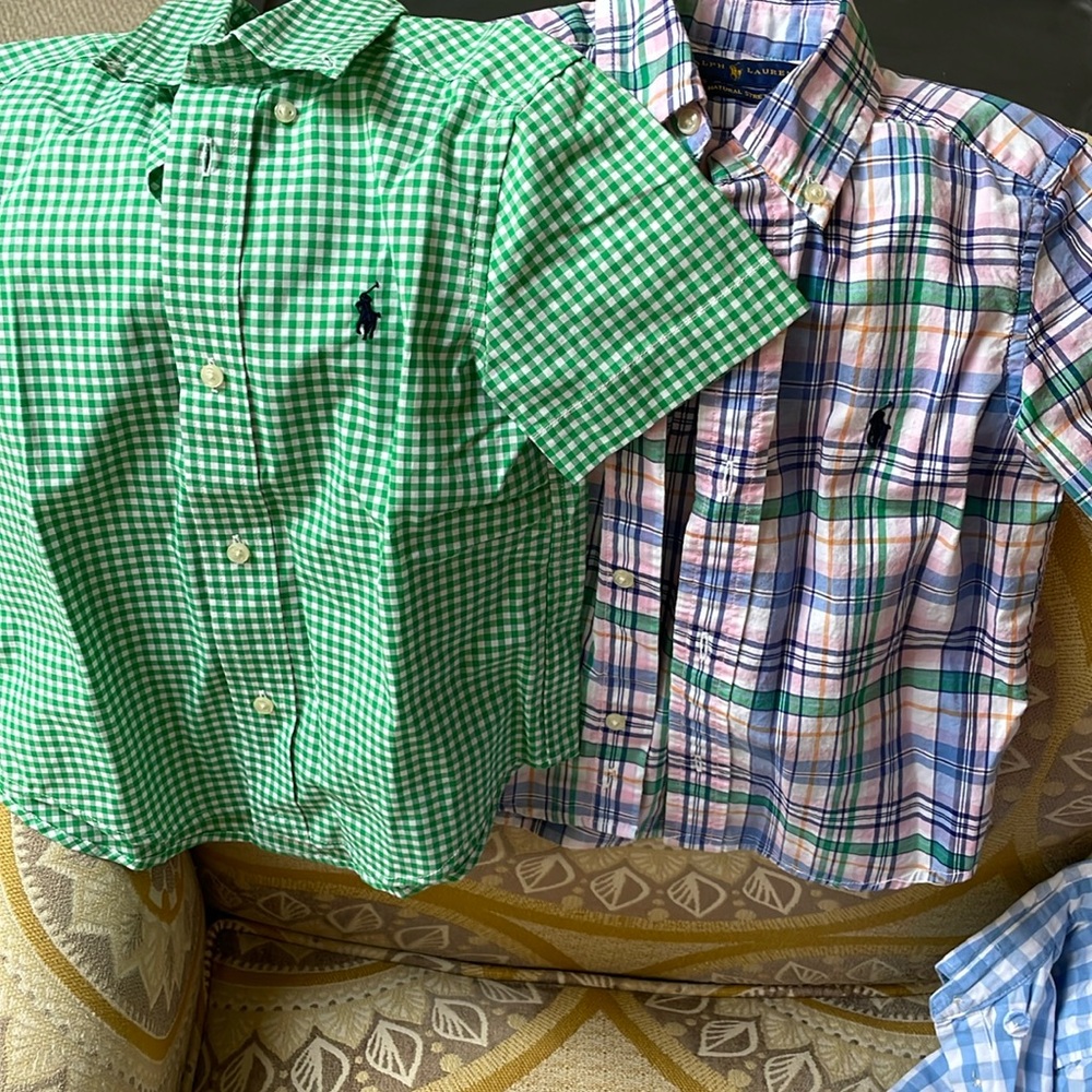 Two little boy pattern Ralph Lauren 3t button down shirts.